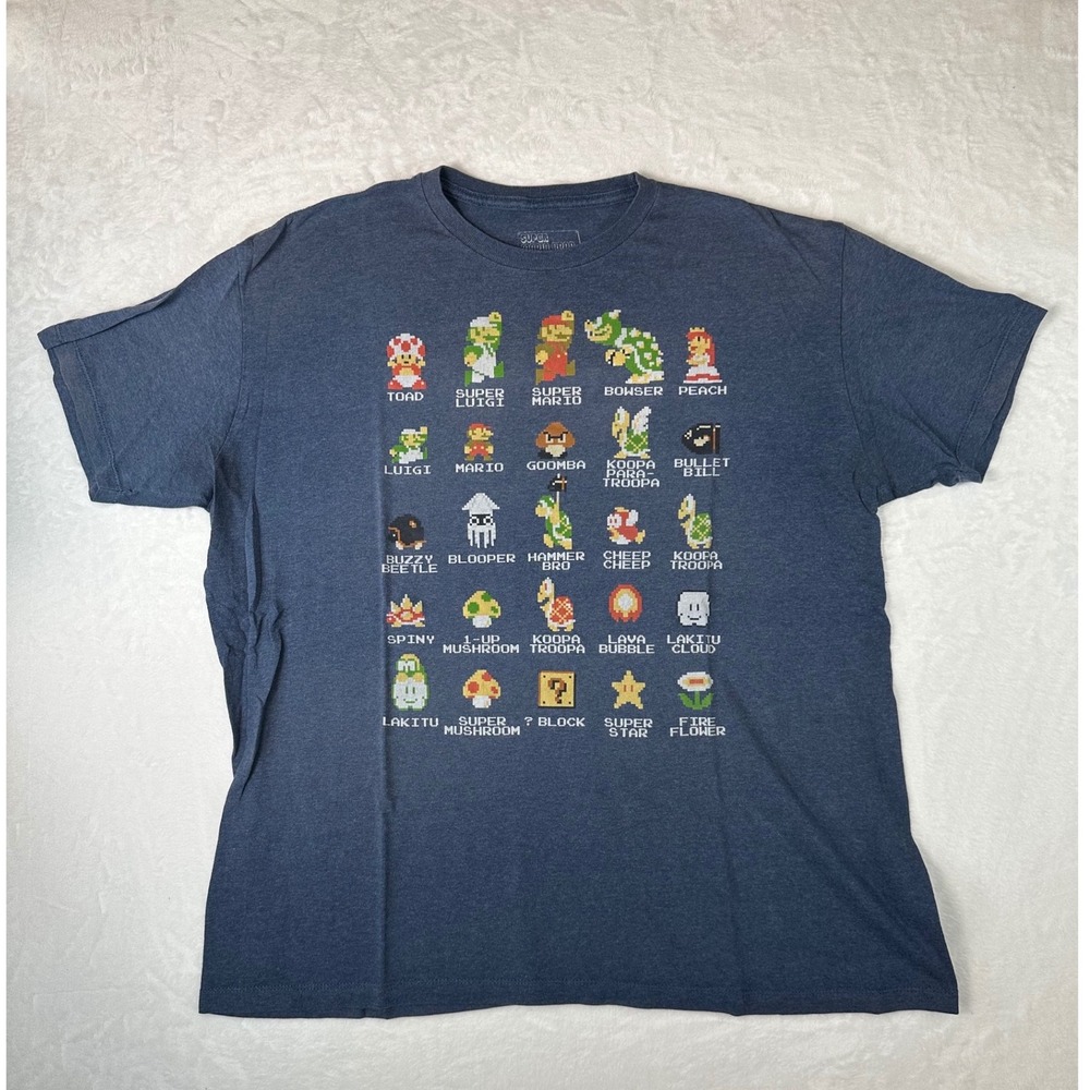 2014 Nintendo Super Mario Bros Pixel Character Grid T-Shirt XL Retro 8-Bit